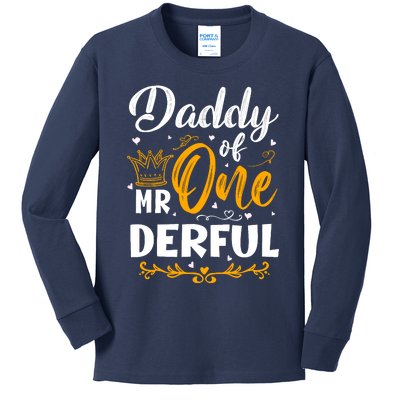 Daddy Of Mr One Derful 1st Birthday Party First Onederful Kids Long Sleeve Shirt