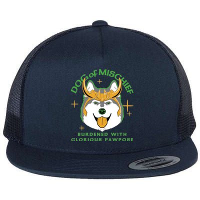 Dog Of Mischief Flat Bill Trucker Hat