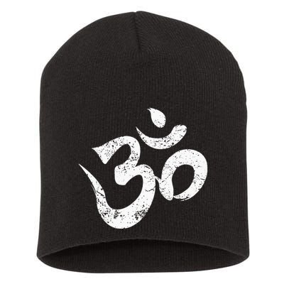 Distressed Om Meditation Spiritual Indian Yoga Symbol Om Short Acrylic Beanie