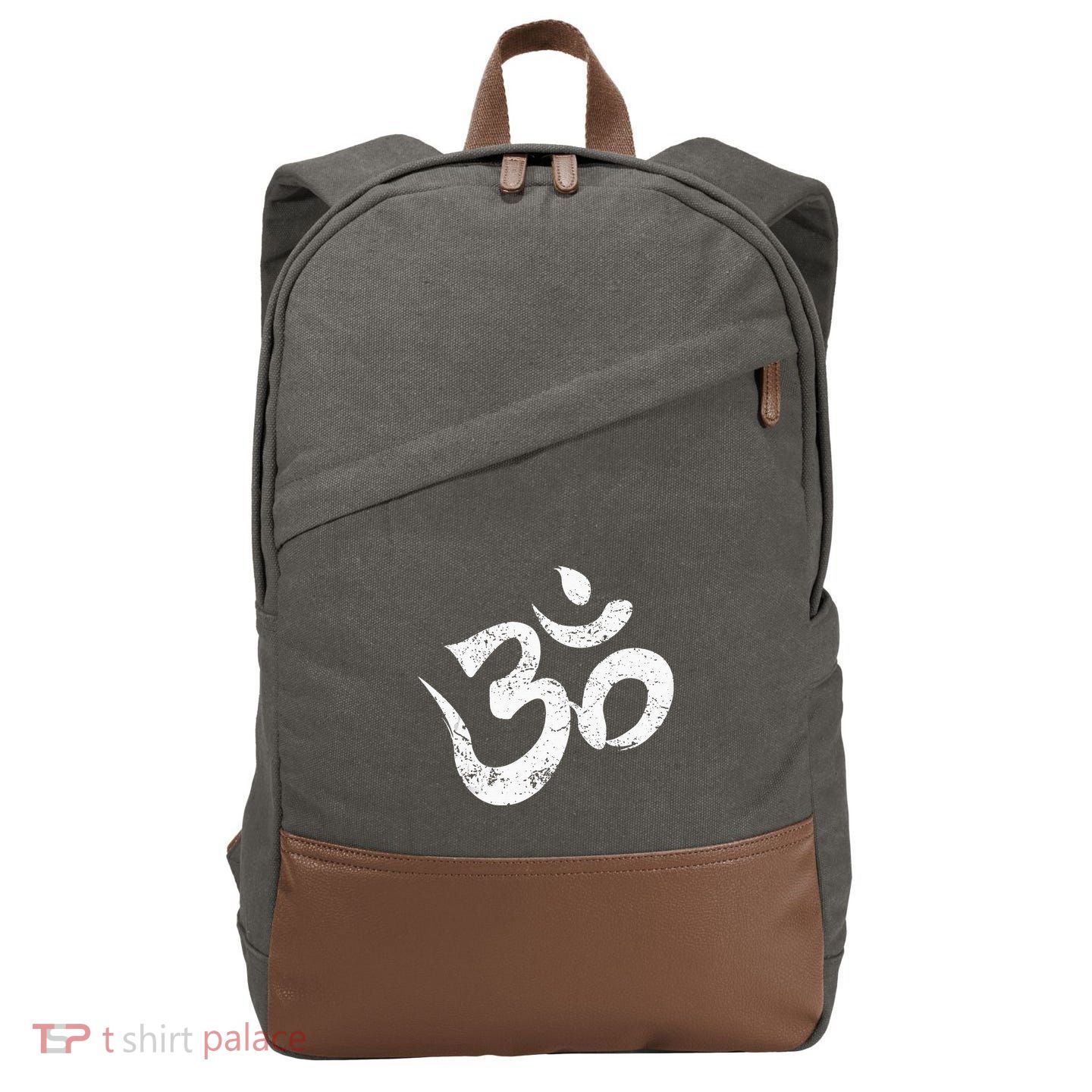 Distressed Om Meditation Spiritual Indian Yoga Symbol Om Cotton Canvas Backpack