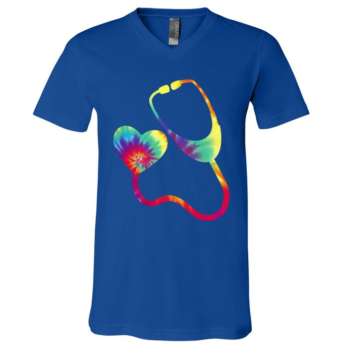 Doctor Or Nurse Stethoscope Colorful Rainbow Tie Dye Gift V-Neck T-Shirt