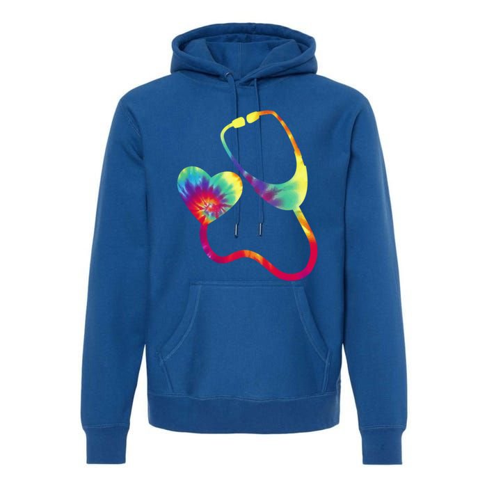 Doctor Or Nurse Stethoscope Colorful Rainbow Tie Dye Gift Premium Hoodie