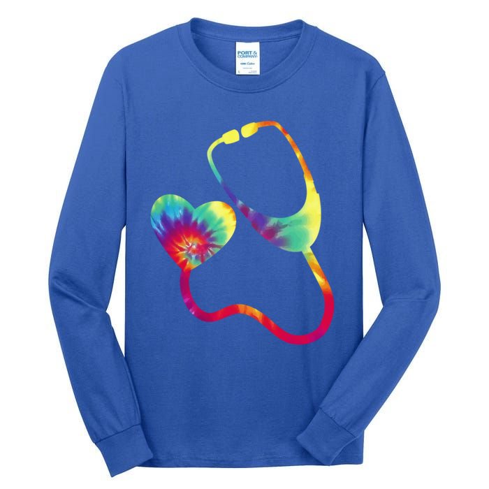 Doctor Or Nurse Stethoscope Colorful Rainbow Tie Dye Gift Tall Long Sleeve T-Shirt