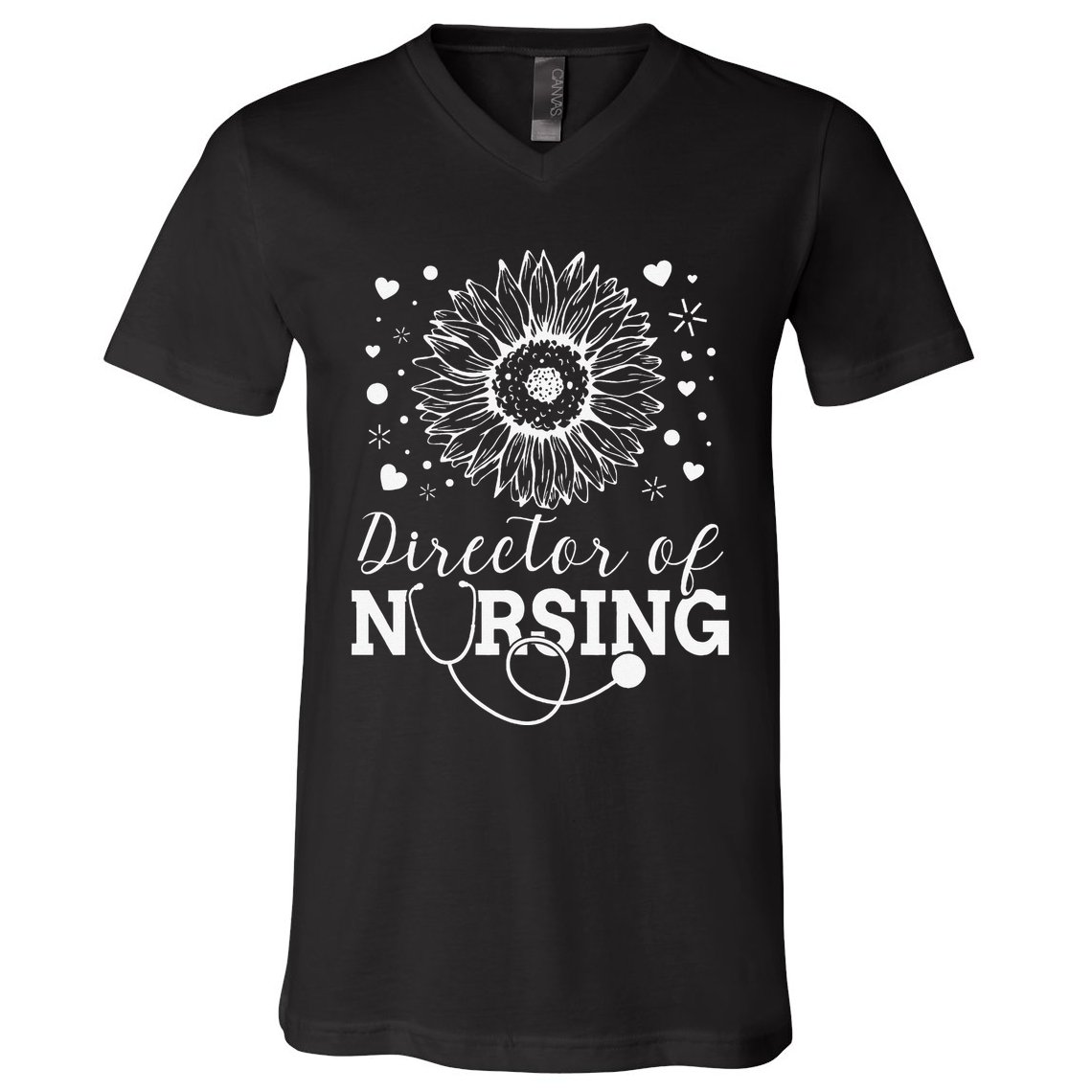 Director of Nursing Sunflower Stethoscope V-Neck T-Shirt