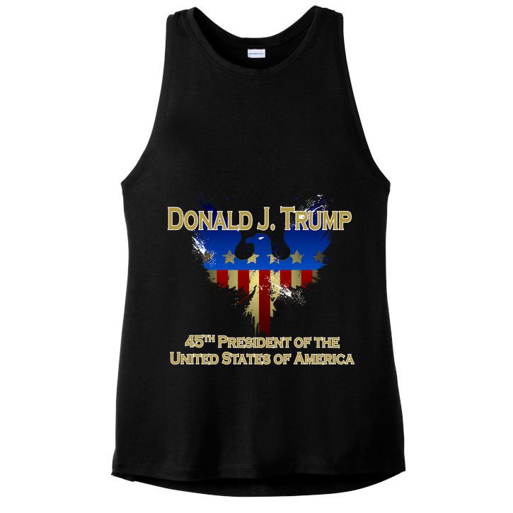 Donald J. Trump 45th President of the USA Eagle Splatter Ladies PosiCharge Tri-Blend Wicking Tank