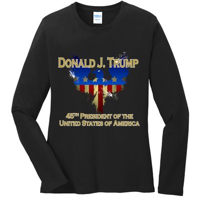 Donald J. Trump 45th President of the USA Eagle Splatter Ladies Long Sleeve Shirt