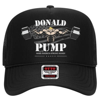  Donald Pump Make America Strong Again High Crown Mesh Back Trucker Hat