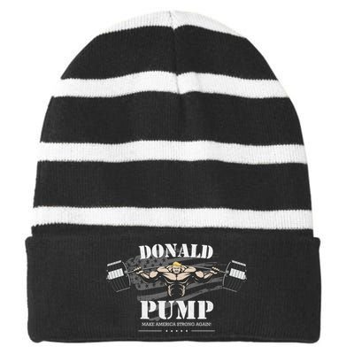  Donald Pump Make America Strong Again Striped Beanie with Solid Band