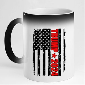 Donald Trump 2024 Distressed US Flag 11oz Black Color Changing Mug