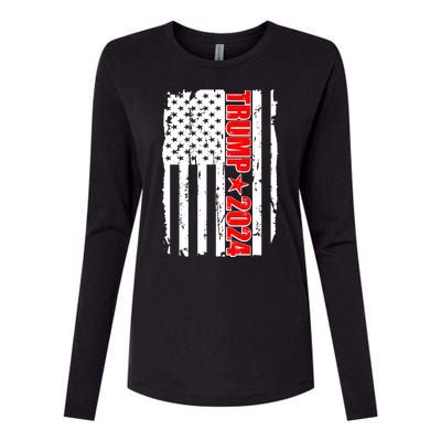 Donald Trump 2024 Distressed US Flag Womens Cotton Relaxed Long Sleeve T-Shirt