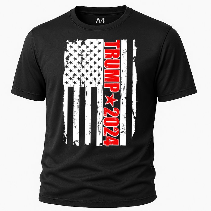 Donald Trump 2024 Distressed US Flag Cooling Performance Crew T-Shirt