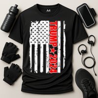 Donald Trump 2024 Distressed US Flag Cooling Performance Crew T-Shirt