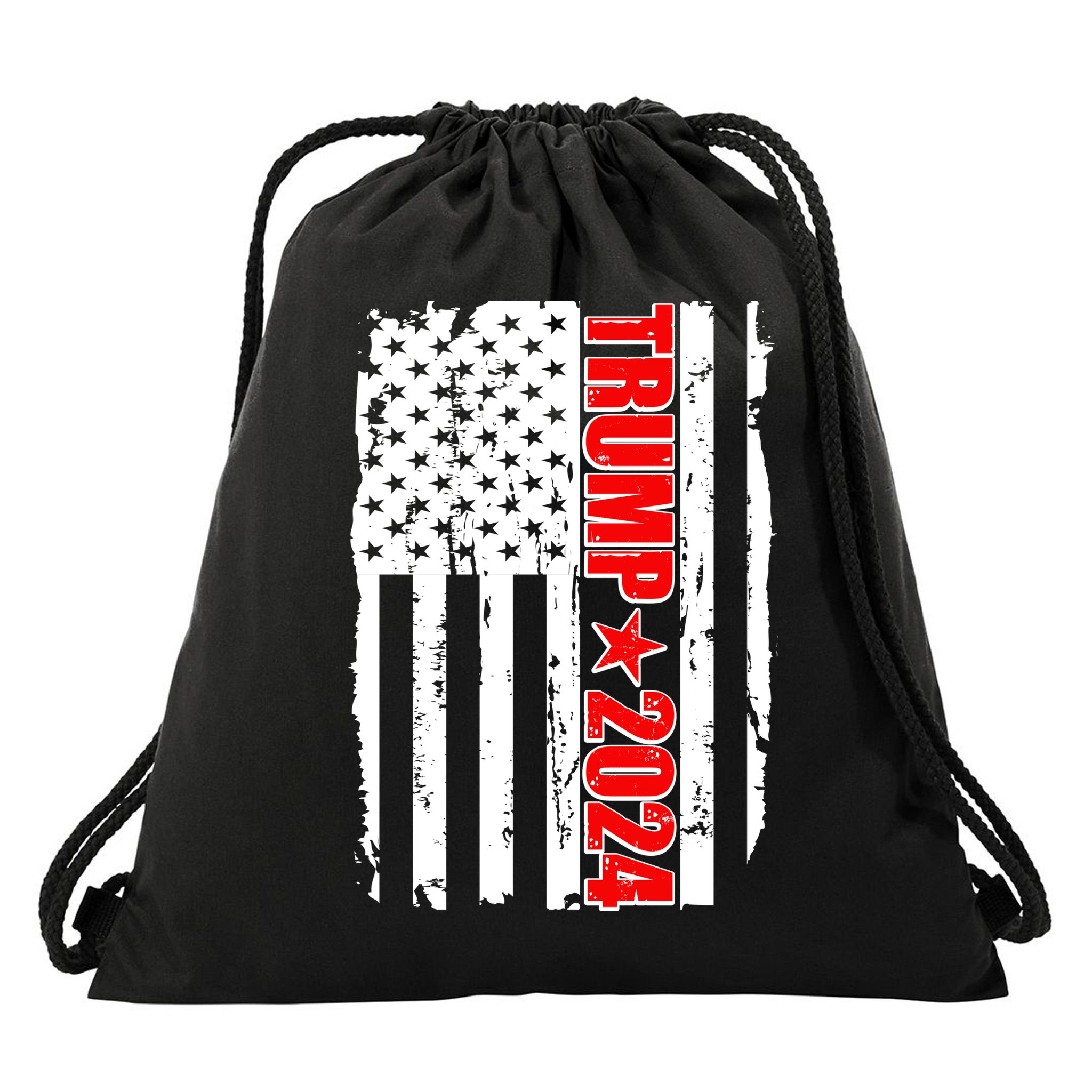 Donald Trump 2024 Distressed US Flag Drawstring Bag