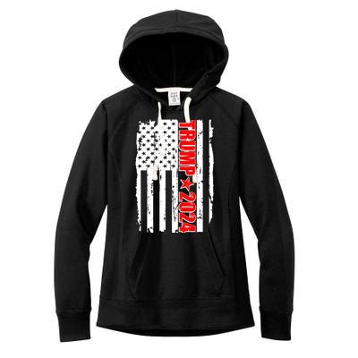 Donald Trump 2024 Distressed US Flag Women's Fleece Hoodie