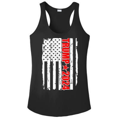 Donald Trump 2024 Distressed US Flag Ladies PosiCharge Competitor Racerback Tank