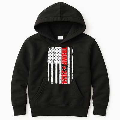Donald Trump 2024 Distressed US Flag Kids Hoodie