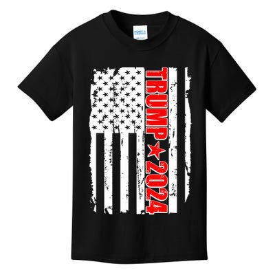 Donald Trump 2024 Distressed US Flag Kids T-Shirt