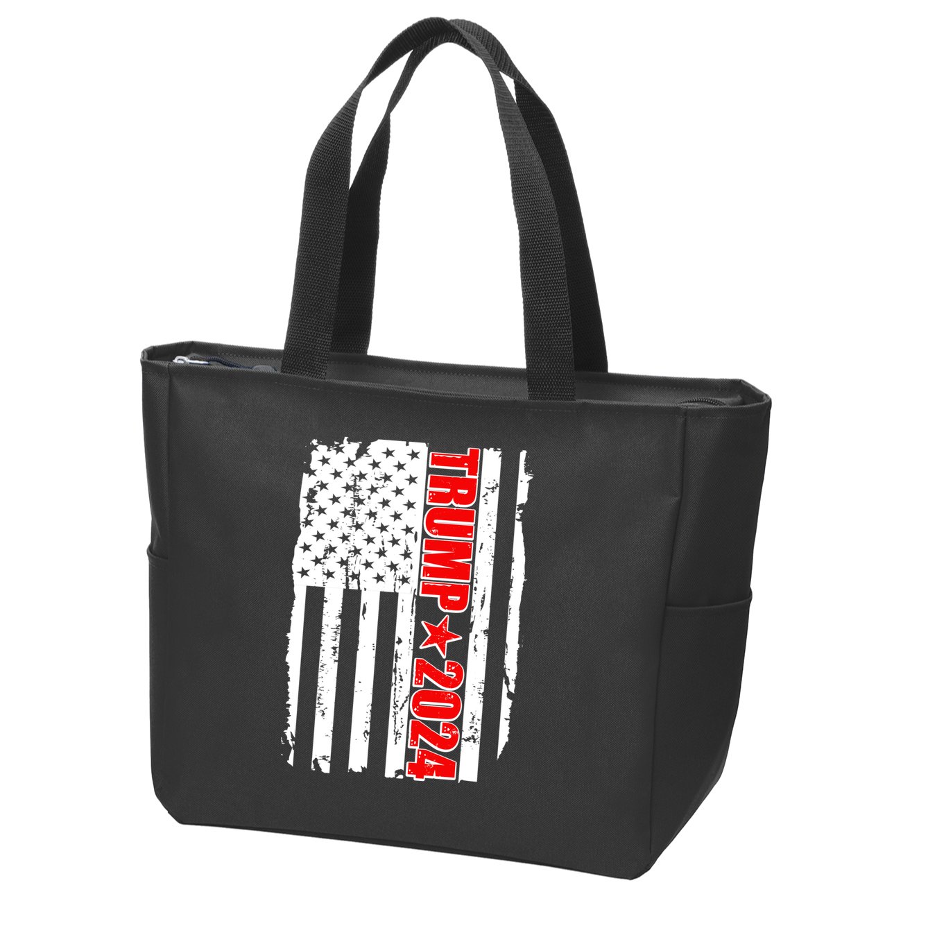 Donald Trump 2024 Distressed US Flag Zip Tote Bag
