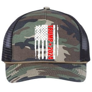 Donald Trump 2024 Distressed US Flag Retro Rope Trucker Hat Cap