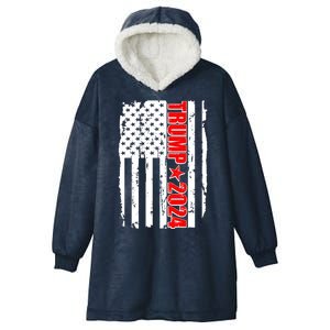 Donald Trump 2024 Distressed US Flag Hooded Wearable Blanket