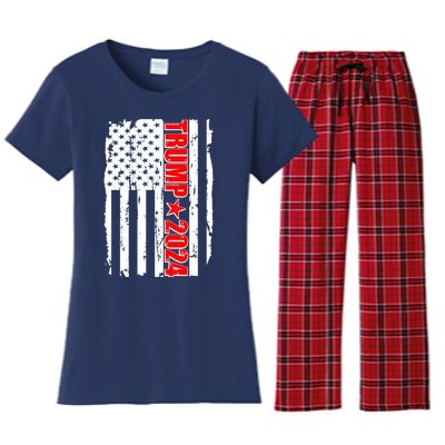 Donald Trump 2024 Distressed US Flag Women's Flannel Pajama Set