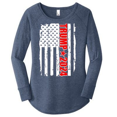 Donald Trump 2024 Distressed US Flag Women's Perfect Tri Tunic Long Sleeve Shirt