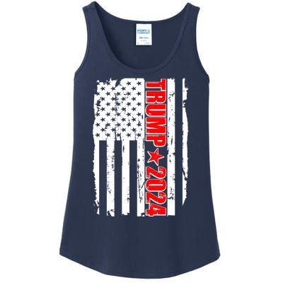 Donald Trump 2024 Distressed US Flag Ladies Essential Tank