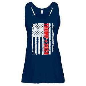 Donald Trump 2024 Distressed US Flag Ladies Essential Flowy Tank