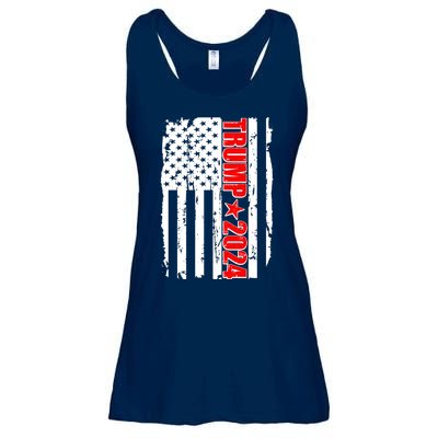 Donald Trump 2024 Distressed US Flag Ladies Essential Flowy Tank