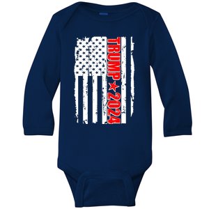 Donald Trump 2024 Distressed US Flag Baby Long Sleeve Bodysuit