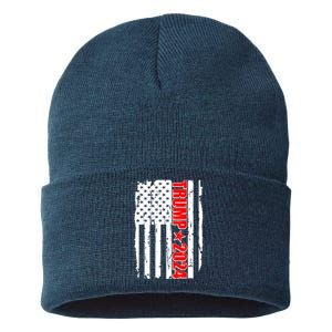 Donald Trump 2024 Distressed US Flag Sustainable Knit Beanie