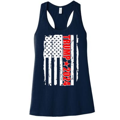 Donald Trump 2024 Distressed US Flag Women's Racerback Tank