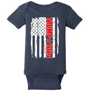 Donald Trump 2024 Distressed US Flag Baby Bodysuit