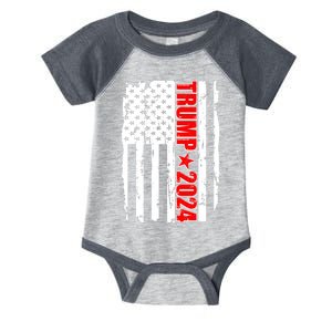 Donald Trump 2024 Distressed US Flag Infant Baby Jersey Bodysuit