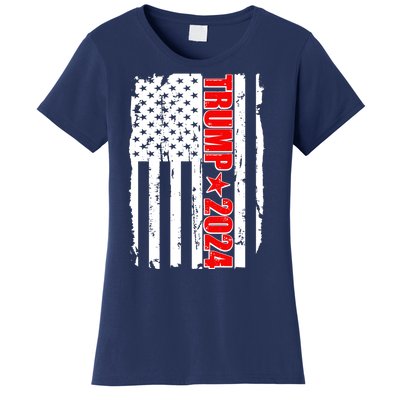 Donald Trump 2024 Distressed US Flag Women's T-Shirt