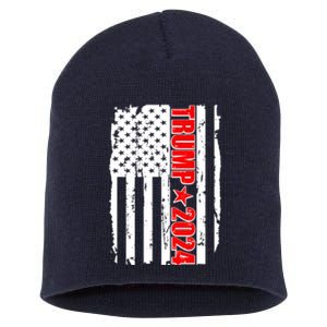 Donald Trump 2024 Distressed US Flag Short Acrylic Beanie