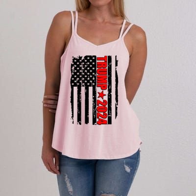 Donald Trump 2024 Distressed US Flag Women's Strappy Tank