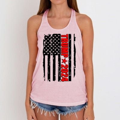 Donald Trump 2024 Distressed US Flag Women's Knotted Racerback Tank