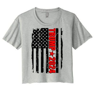 Donald Trump 2024 Distressed US Flag Women's Crop Top Tee