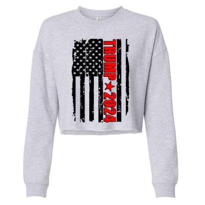 Donald Trump 2024 Distressed US Flag Cropped Pullover Crew