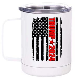 Donald Trump 2024 Distressed US Flag 12 oz Stainless Steel Tumbler Cup