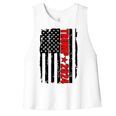 Donald Trump 2024 Distressed US Flag Women's Racerback Cropped Tank