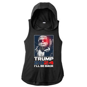 Donald Trump 2024 I'll Be Back Ladies PosiCharge Tri-Blend Wicking Draft Hoodie Tank