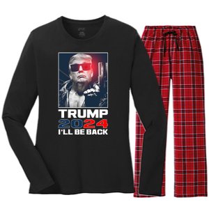 Donald Trump 2024 I'll Be Back Women's Long Sleeve Flannel Pajama Set 