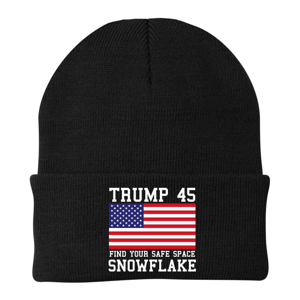 Donald Trump 45 Find Your Safe Space Snowflake USA Beanie