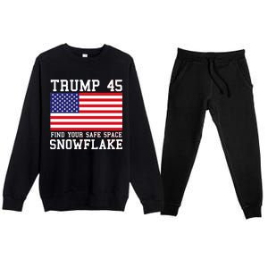 Donald Trump 45 Find Your Safe Space Snowflake USA Premium Crewneck Sweatsuit Set