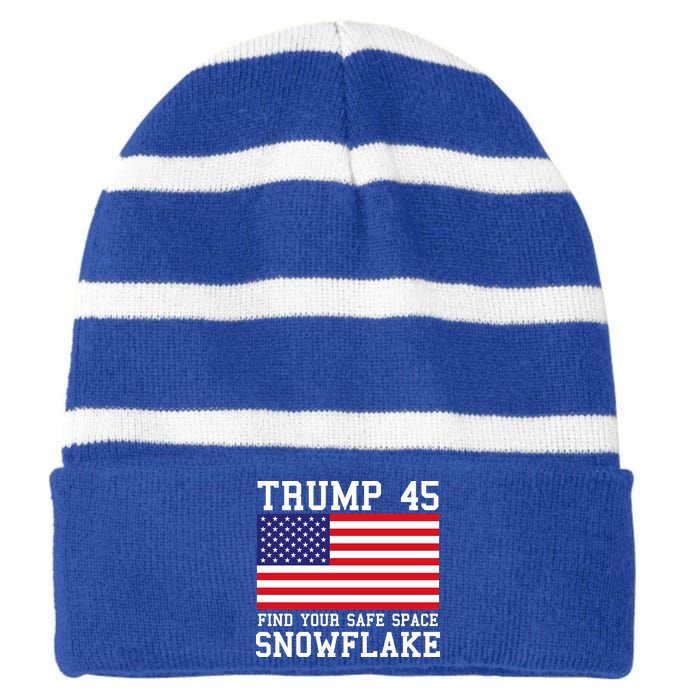 Donald Trump 45 Find Your Safe Space Snowflake USA Striped Beanie with Solid Band