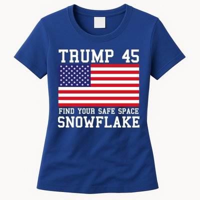 Donald Trump 45 Find Your Safe Space Snowflake USA Womens T-Shirt