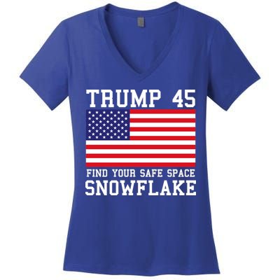 Donald Trump 45 Find Your Safe Space Snowflake USA Women's V-Neck T-Shirt