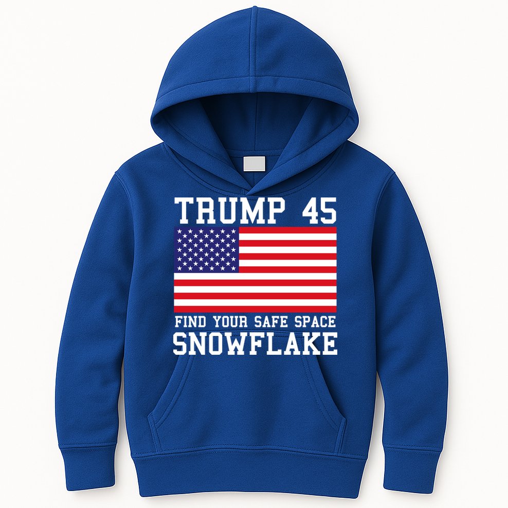 Donald Trump 45 Find Your Safe Space Snowflake USA Kids Hoodie